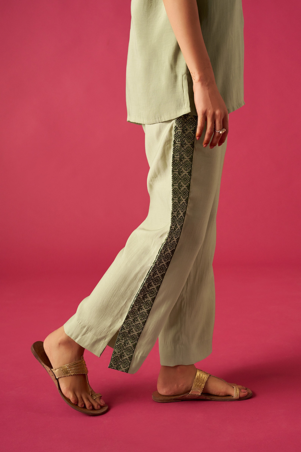 Green Floral Embroidered Co-ords