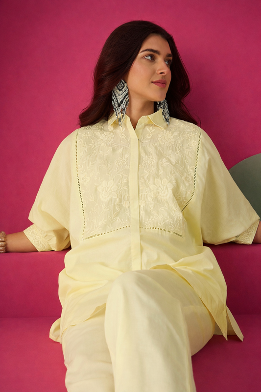 Yellow Pure Cotton Kaftan Co-ords