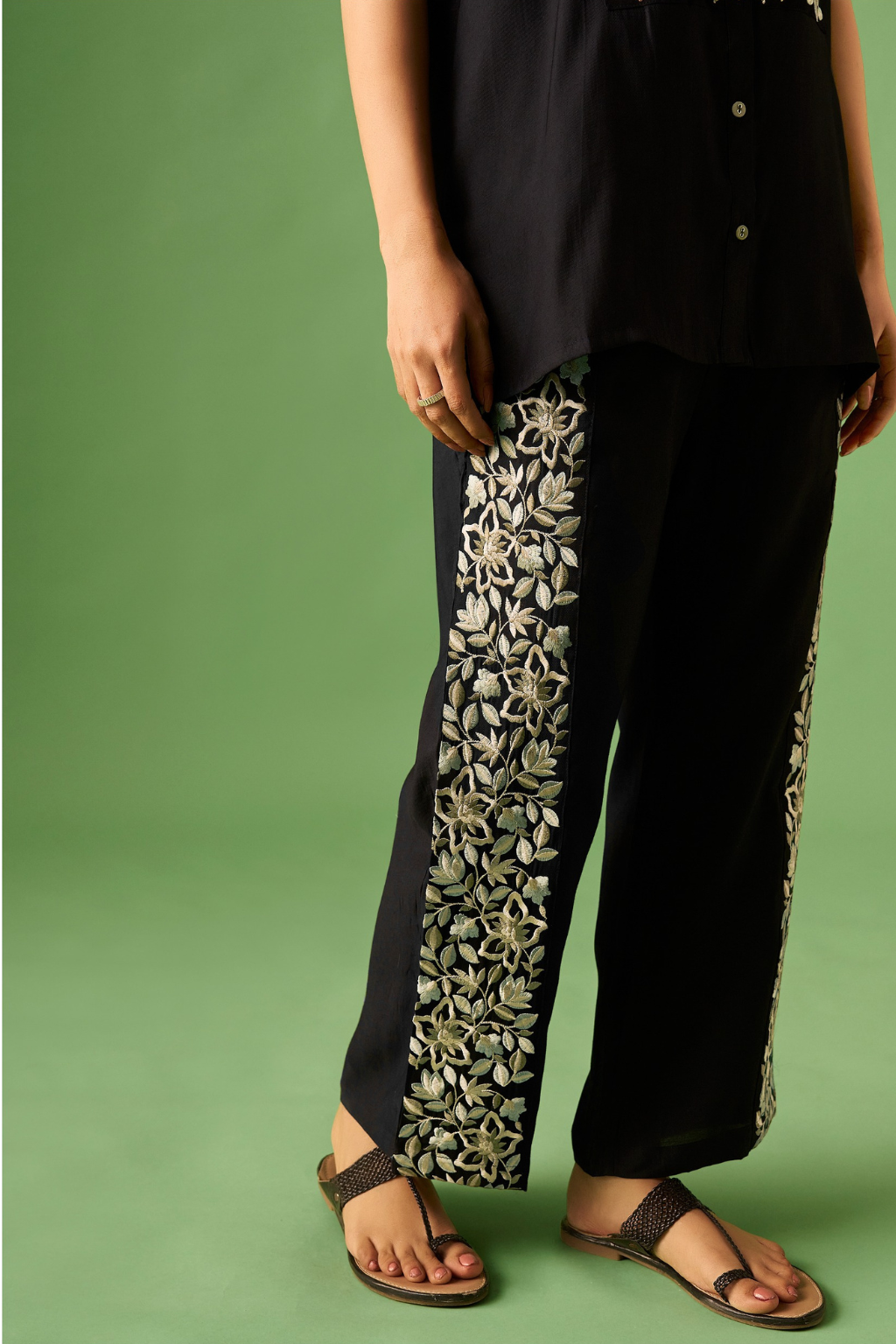 Black Floral Embroidered Co-ords