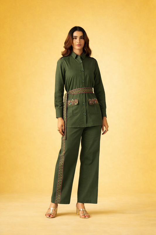 Green Pure Cotton Co-ords with Belt