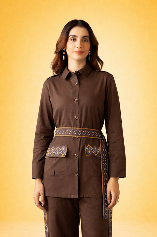 Brown Pure Cotton Co-ords with Belt