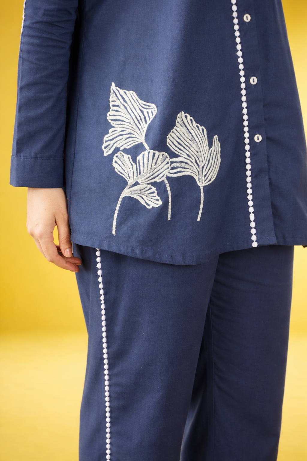 Blue Embroidered Pure Cotton Co-Ords