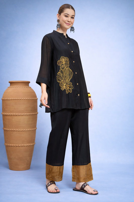 Black Embellished Shirt with Trouser Co-ords