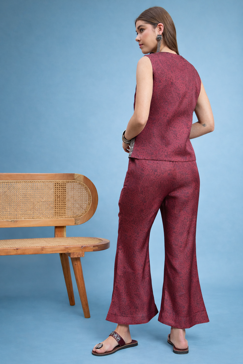 Red Embroidered Printed Top with Palazzos