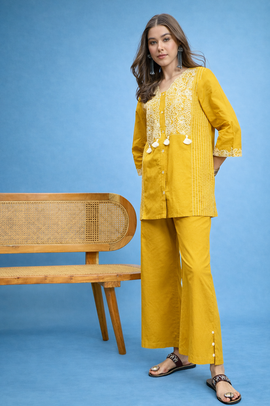 Yellow Pure Cotton Co-ords