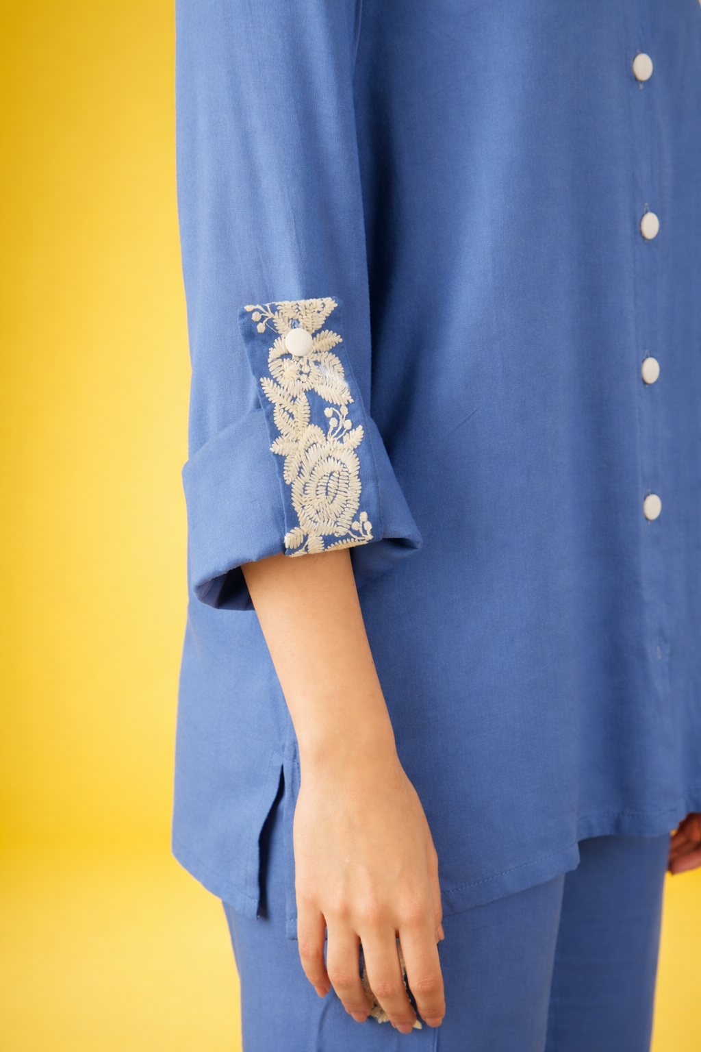 Blue Embroidered Viscose Rayon Co-ords