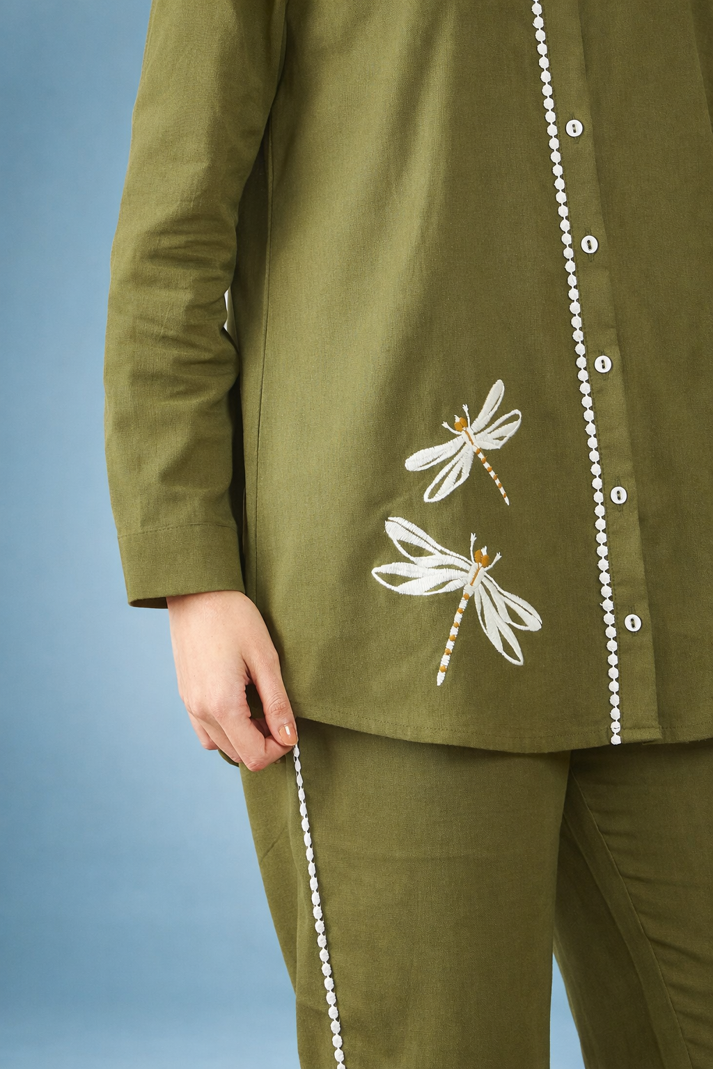 Green Embroidered Pure Cotton Co-Ords