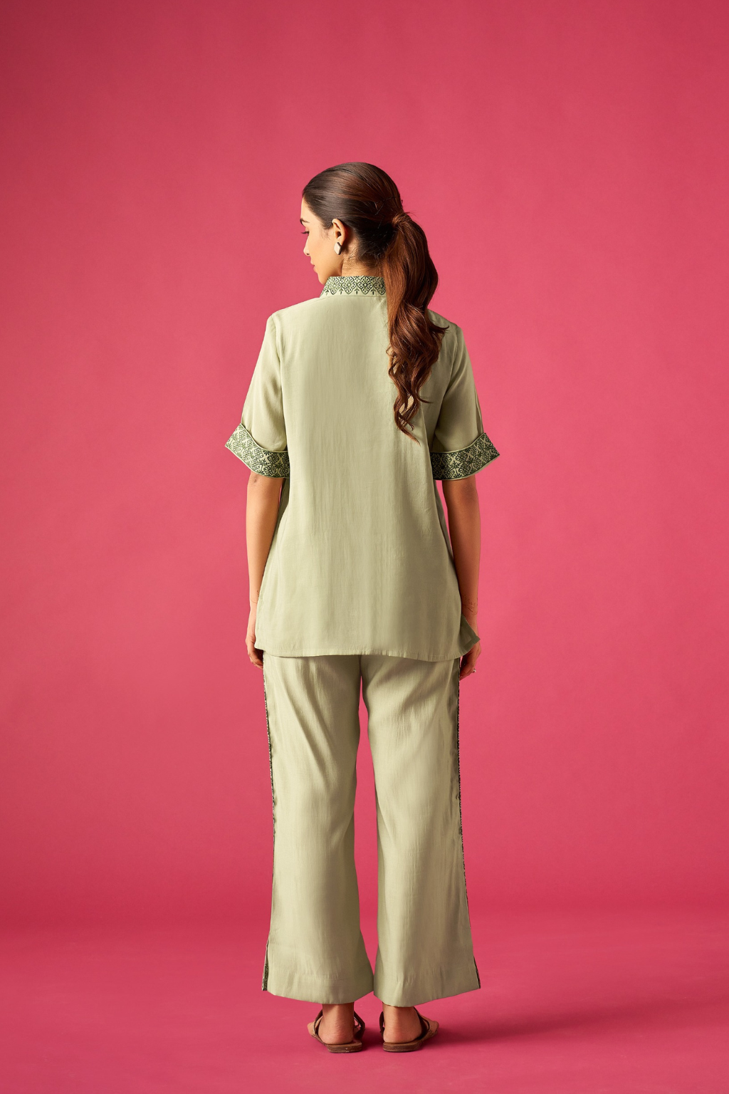 Green Floral Embroidered Co-ords