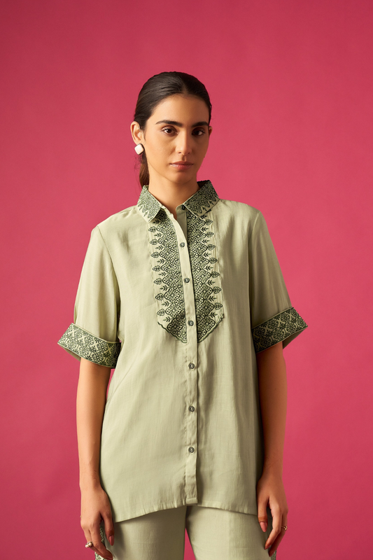 Green Floral Embroidered Co-ords