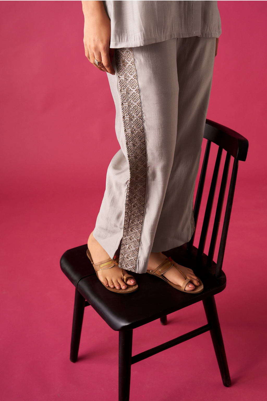 Grey Floral Embroidered Co-ords