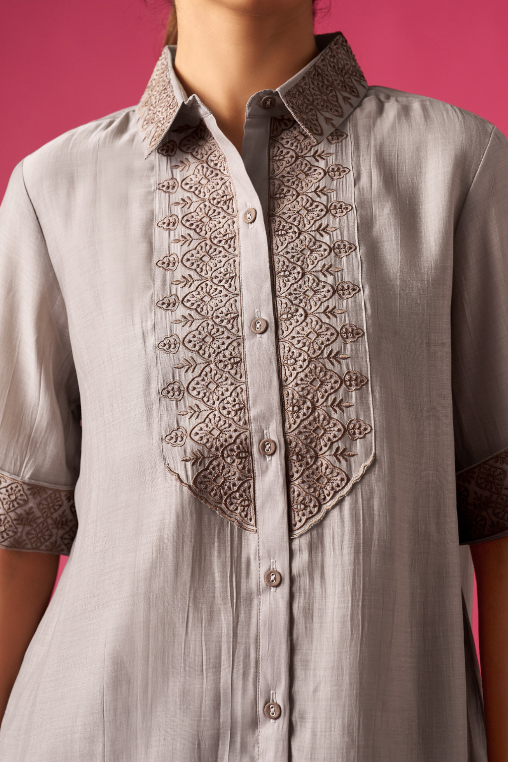 Grey Floral Embroidered Co-ords