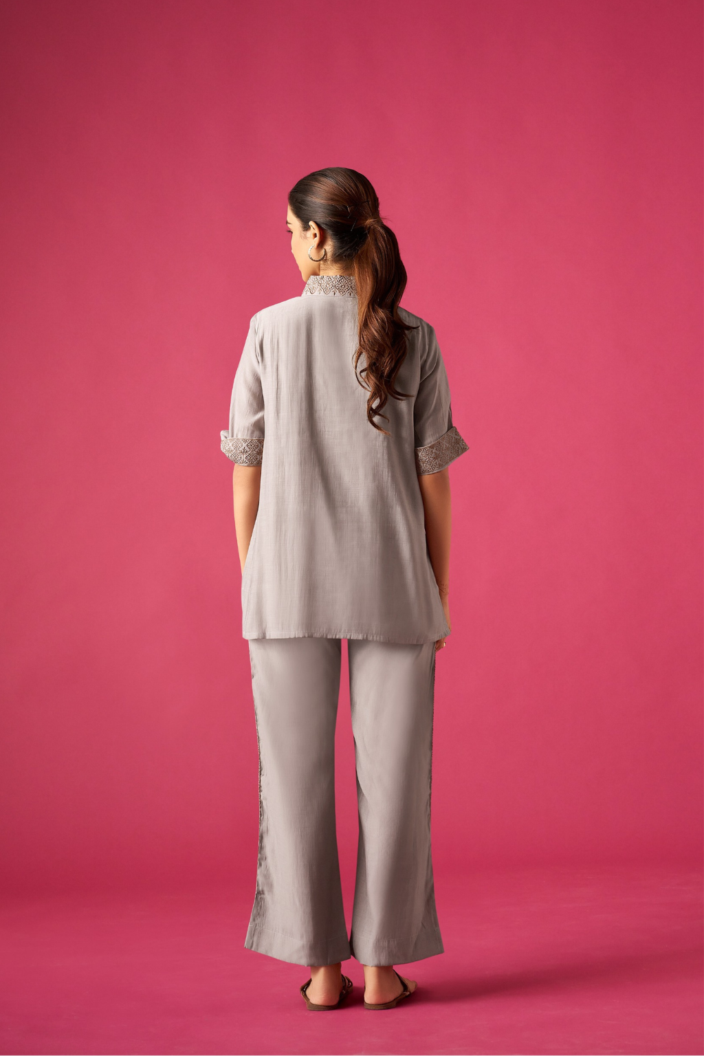 Grey Floral Embroidered Co-ords