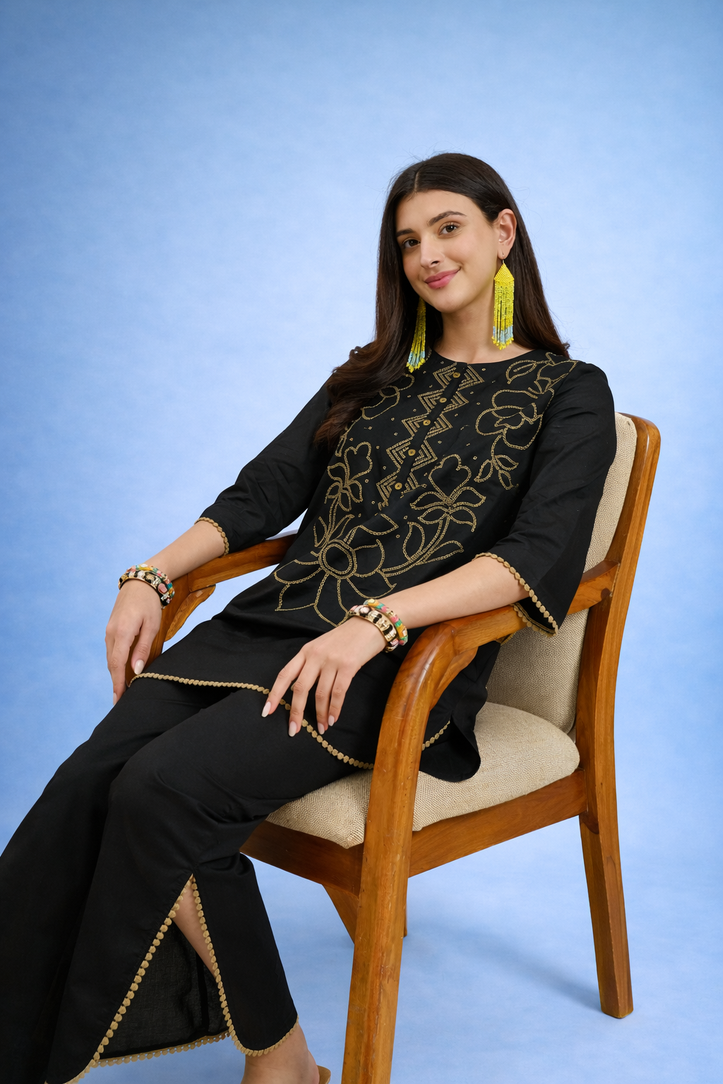 Black Pure Cotton Kurta Set