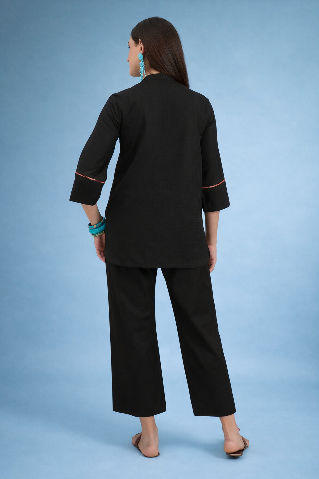 Black Cross Stitched Motive Embroidered Co-ords