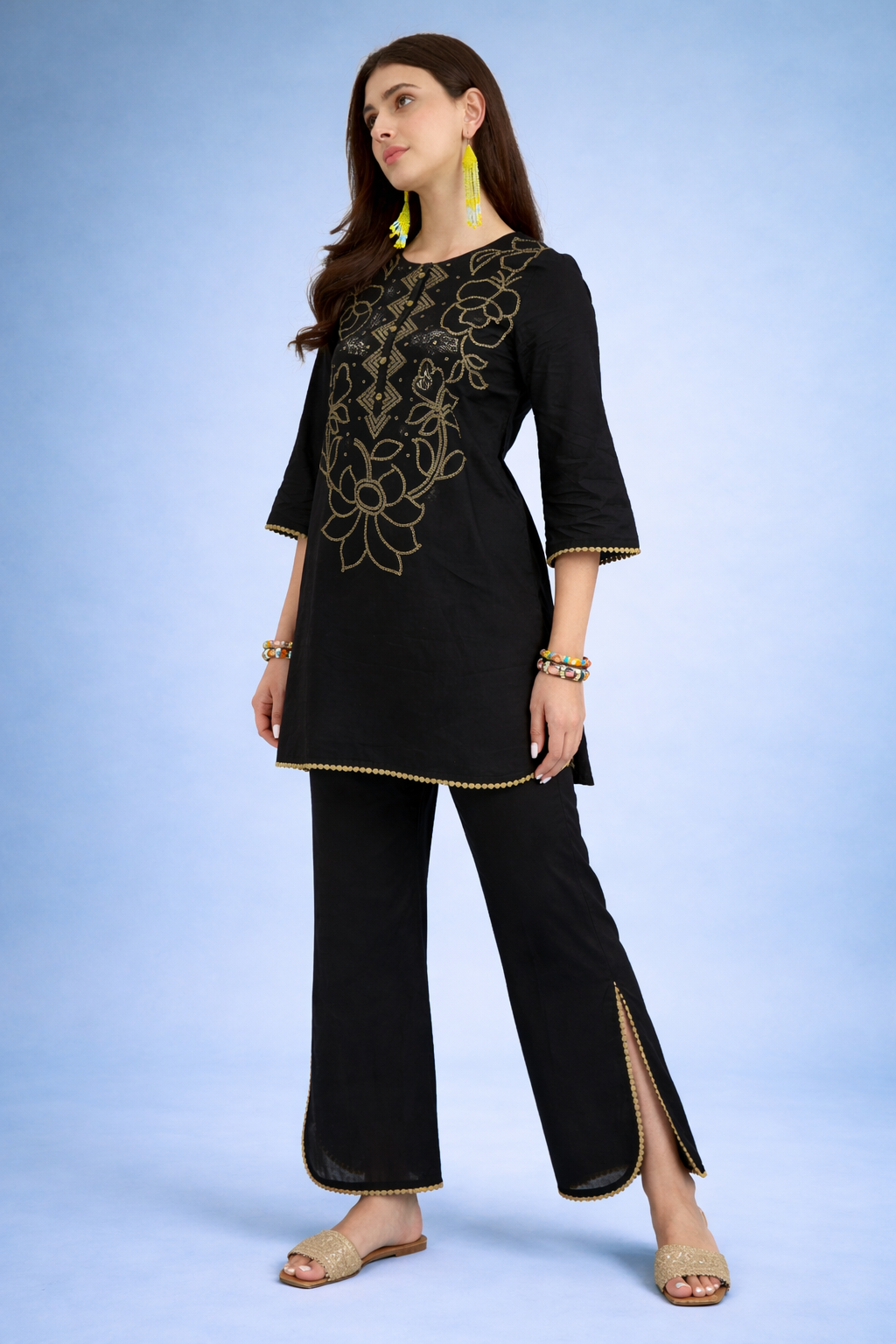 Black Pure Cotton Kurta Set
