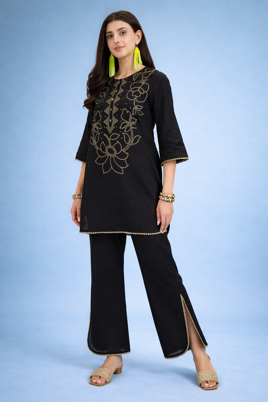 Black Pure Cotton Kurta Set