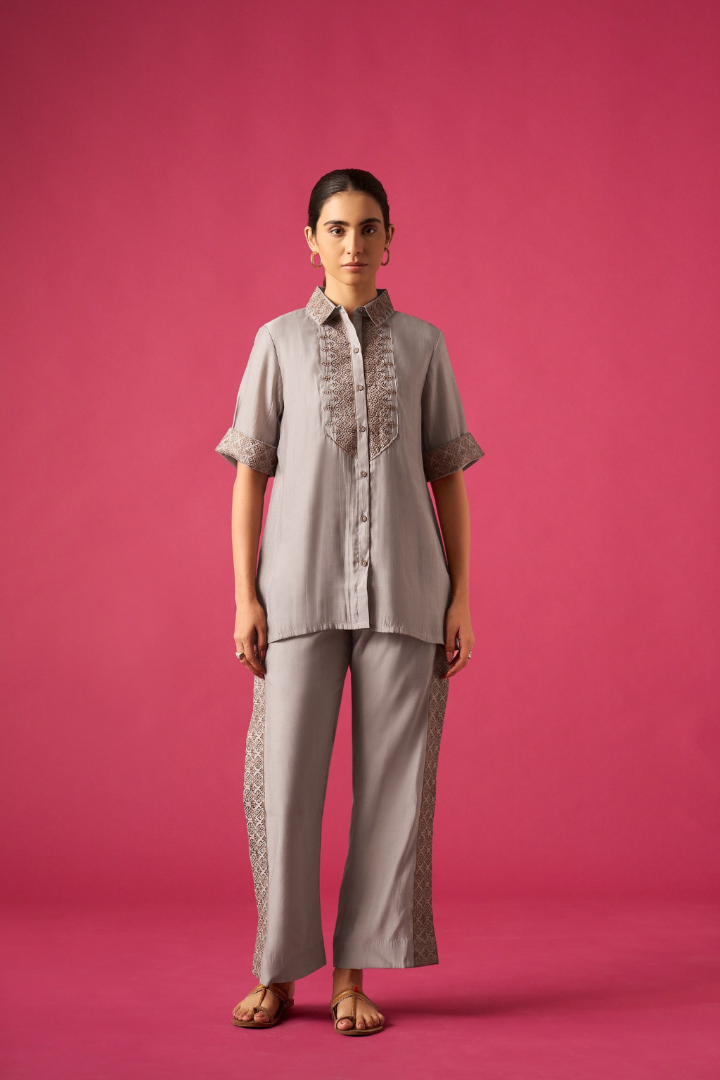 Grey Floral Embroidered Co-ords