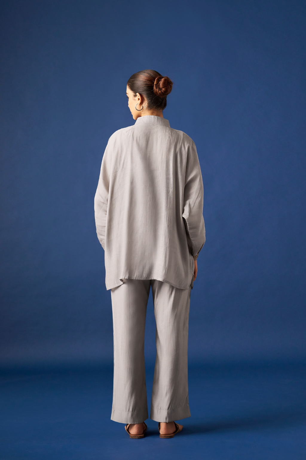 Grey Floral Embroidered Kaftan Co-ords