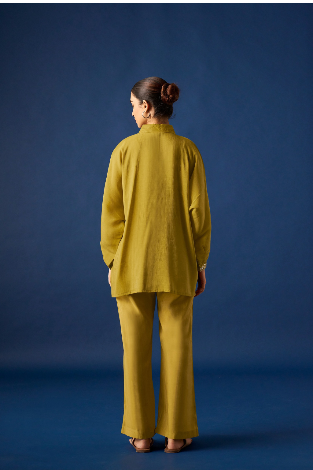 Mustard Floral Embroidered Kaftan Co-ords