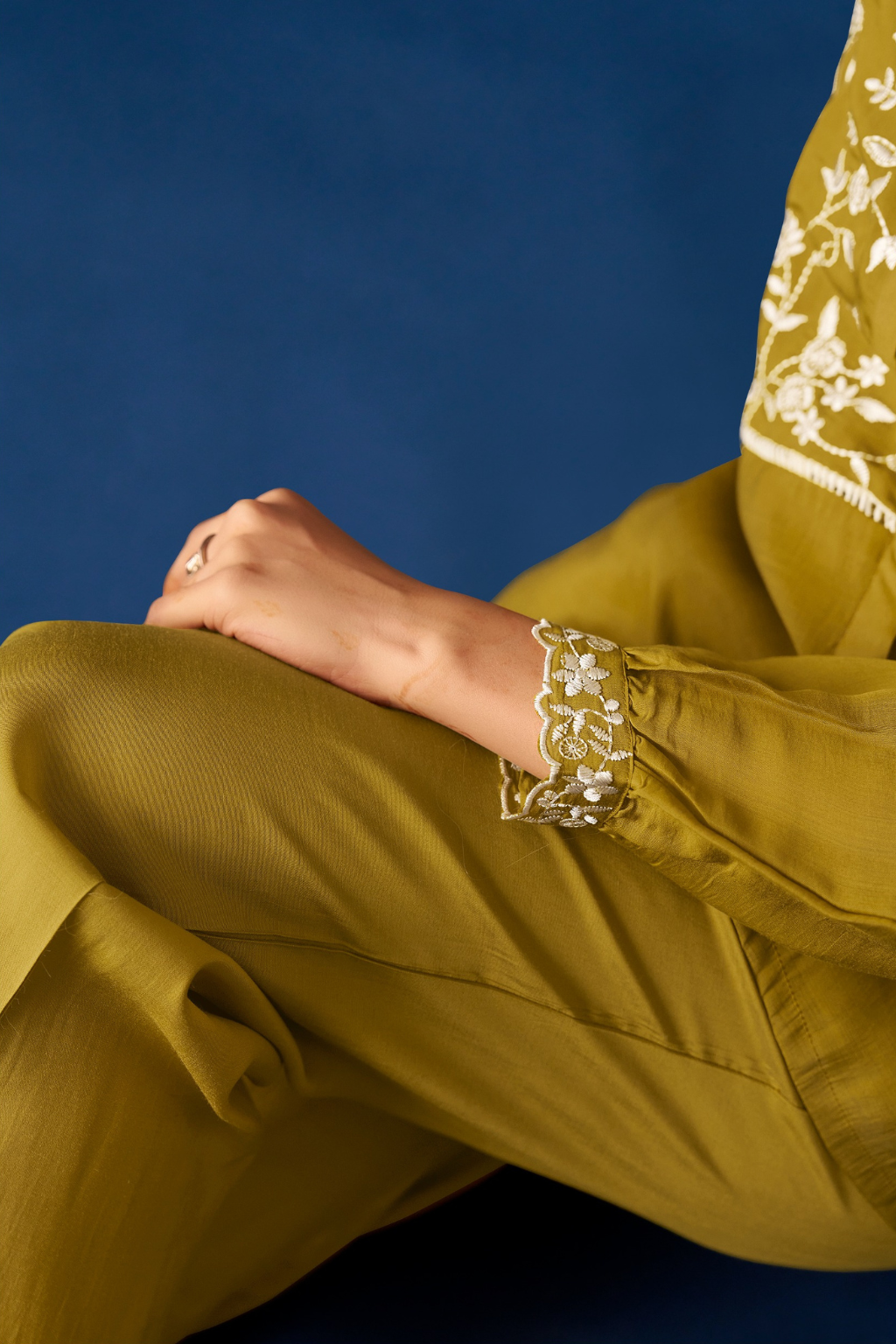 Mustard Floral Embroidered Kaftan Co-ords