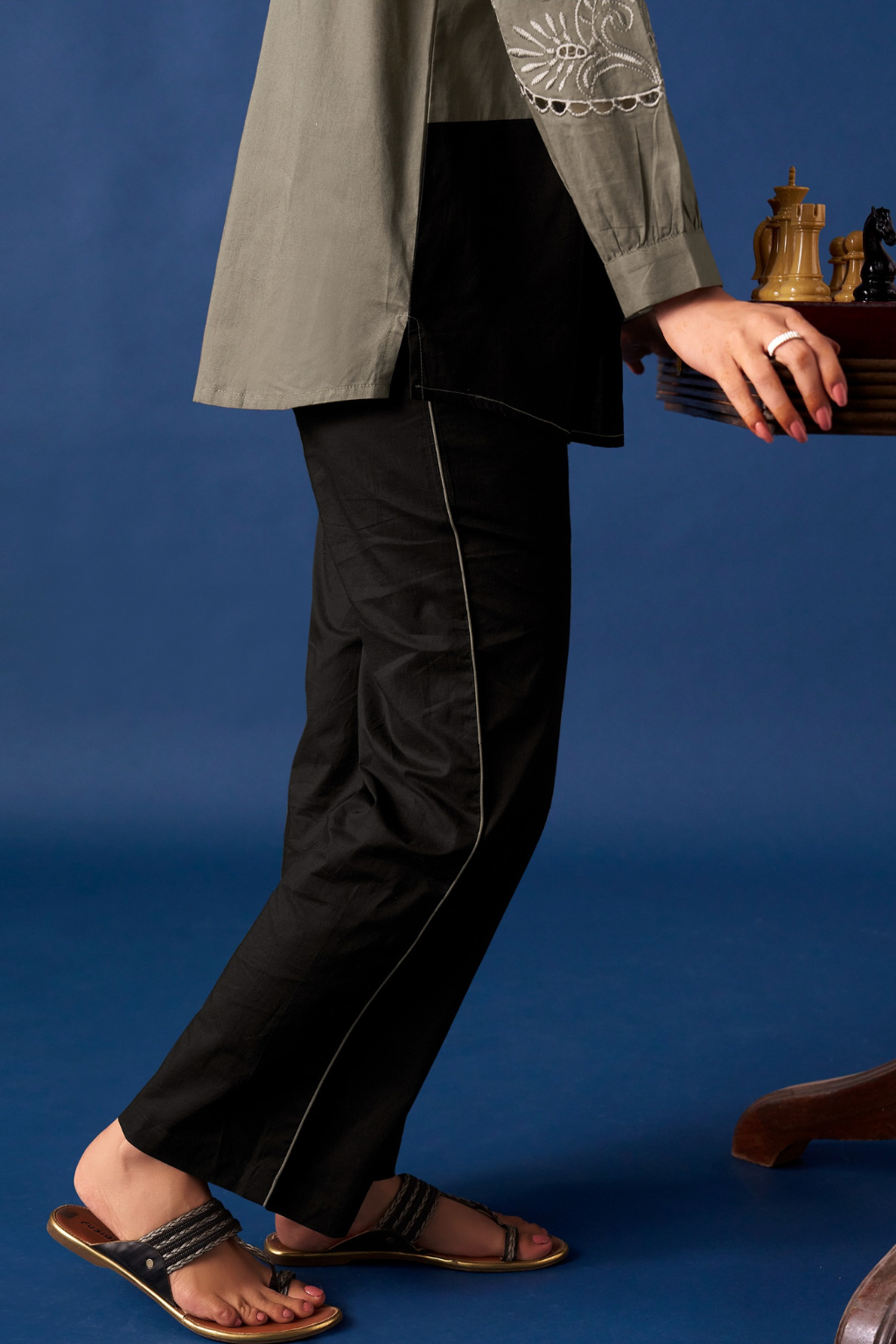 Black Embroidered Cotton Co-ords