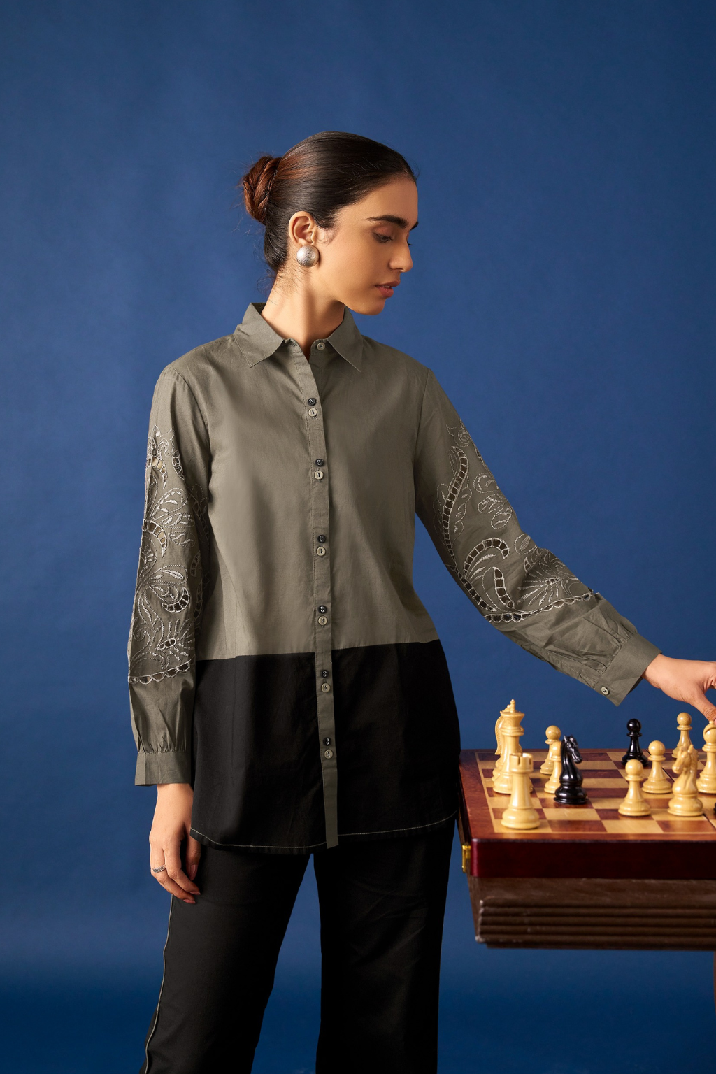 Black Embroidered Cotton Co-ords