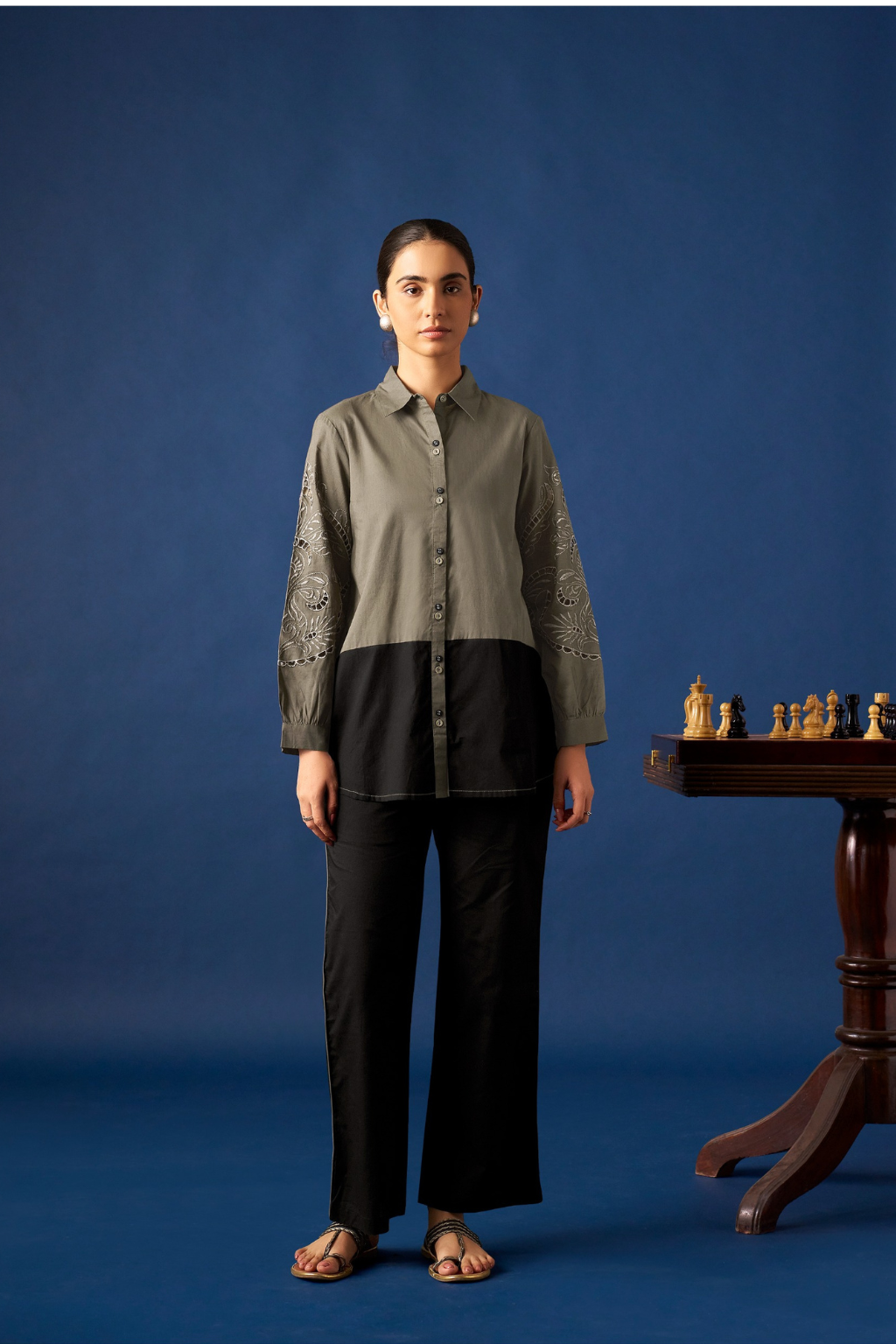 Black Embroidered Cotton Co-ords