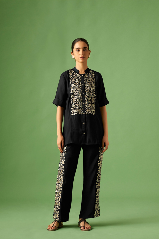 Black Floral Embroidered Co-ords