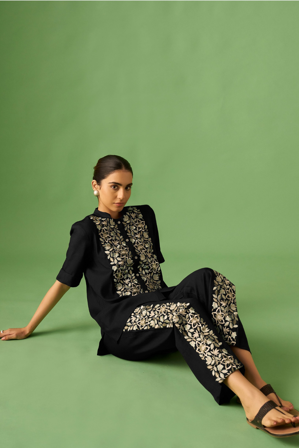 Black Floral Embroidered Co-ords