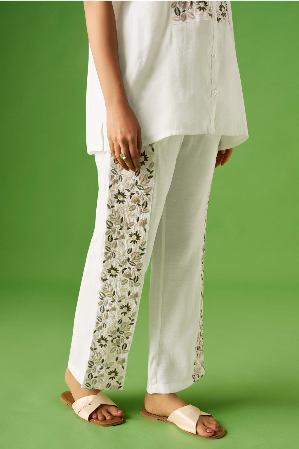 White Floral Embroidered Co-ords