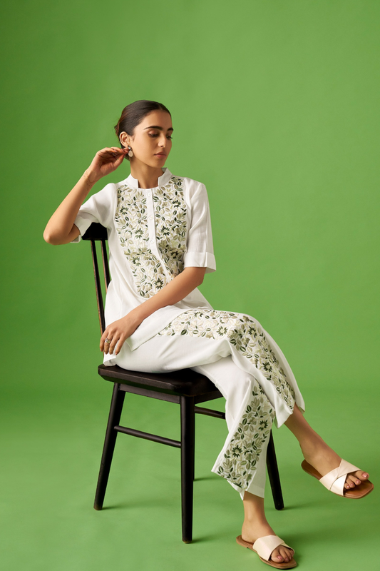 White Floral Embroidered Co-ords