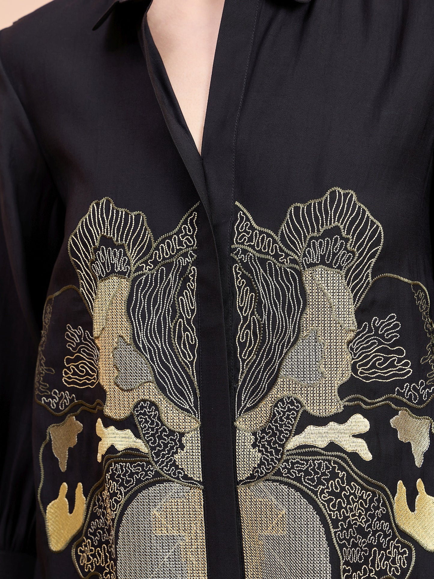Black Embroidered Shirt with Trouser Co-ords