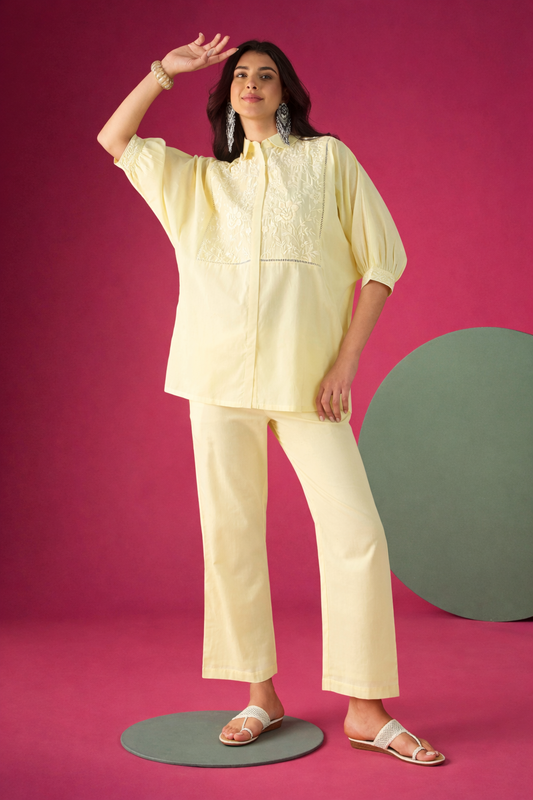 Yellow Pure Cotton Kaftan Co-ords