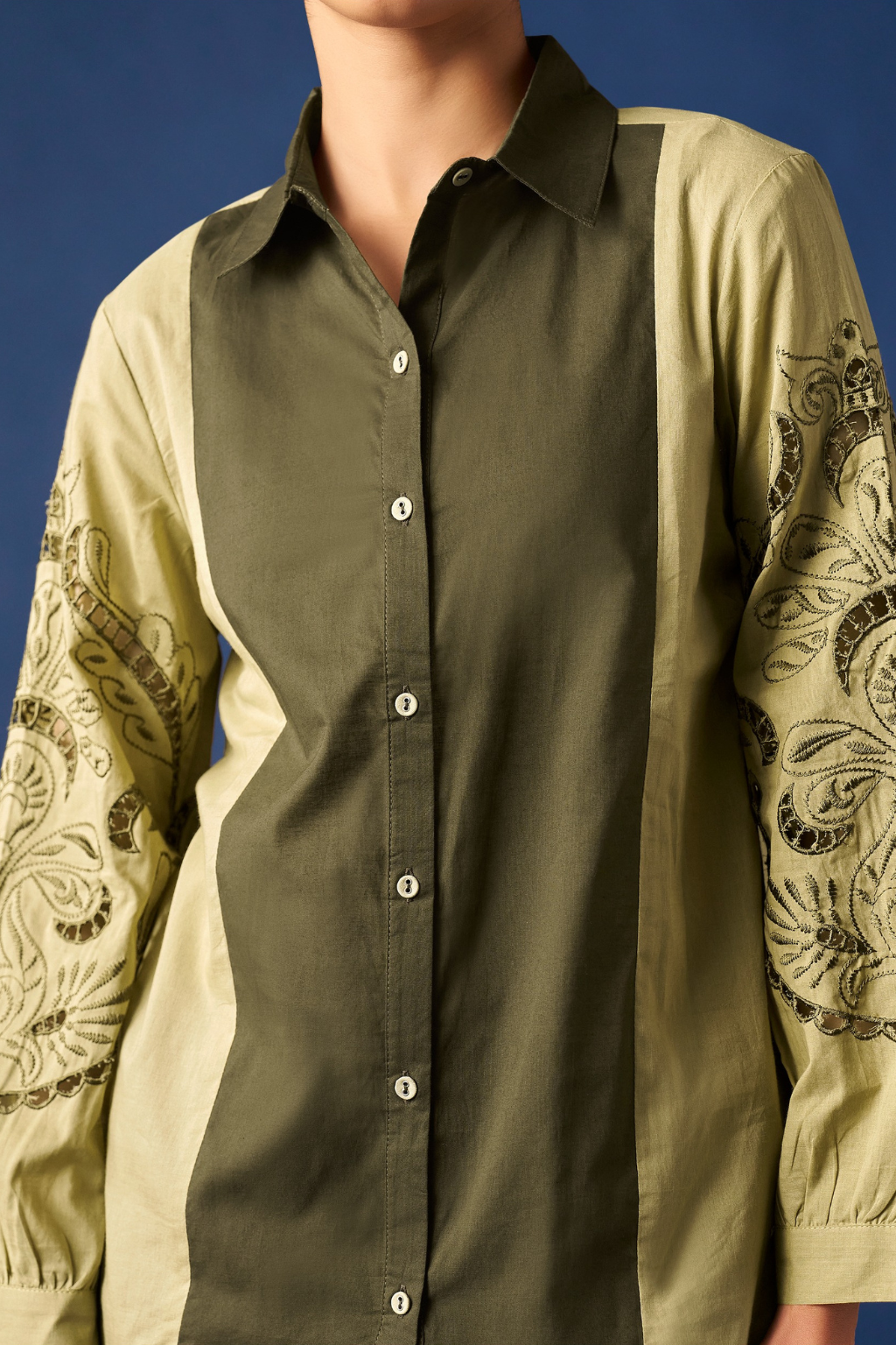 Green Embroidered Cotton Co-ords
