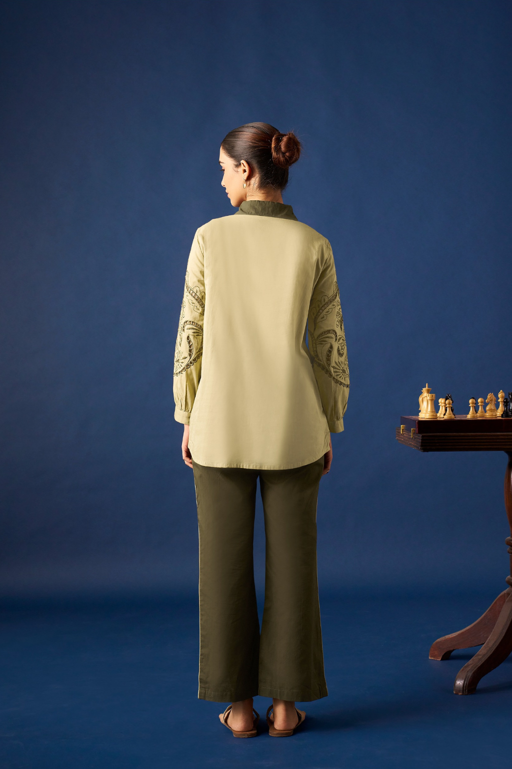 Green Embroidered Cotton Co-ords