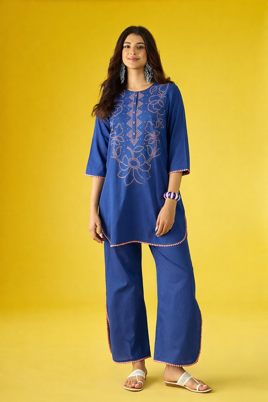 Blue Pure Cotton Kurta Set