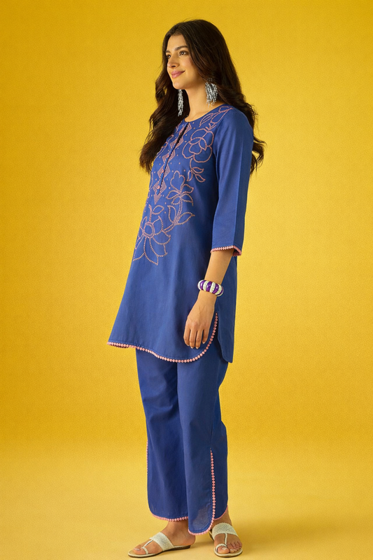 Blue Pure Cotton Kurta Set