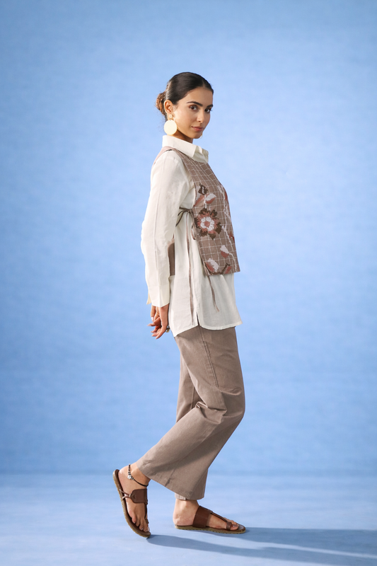 Brown Bib Shirt Co-ords