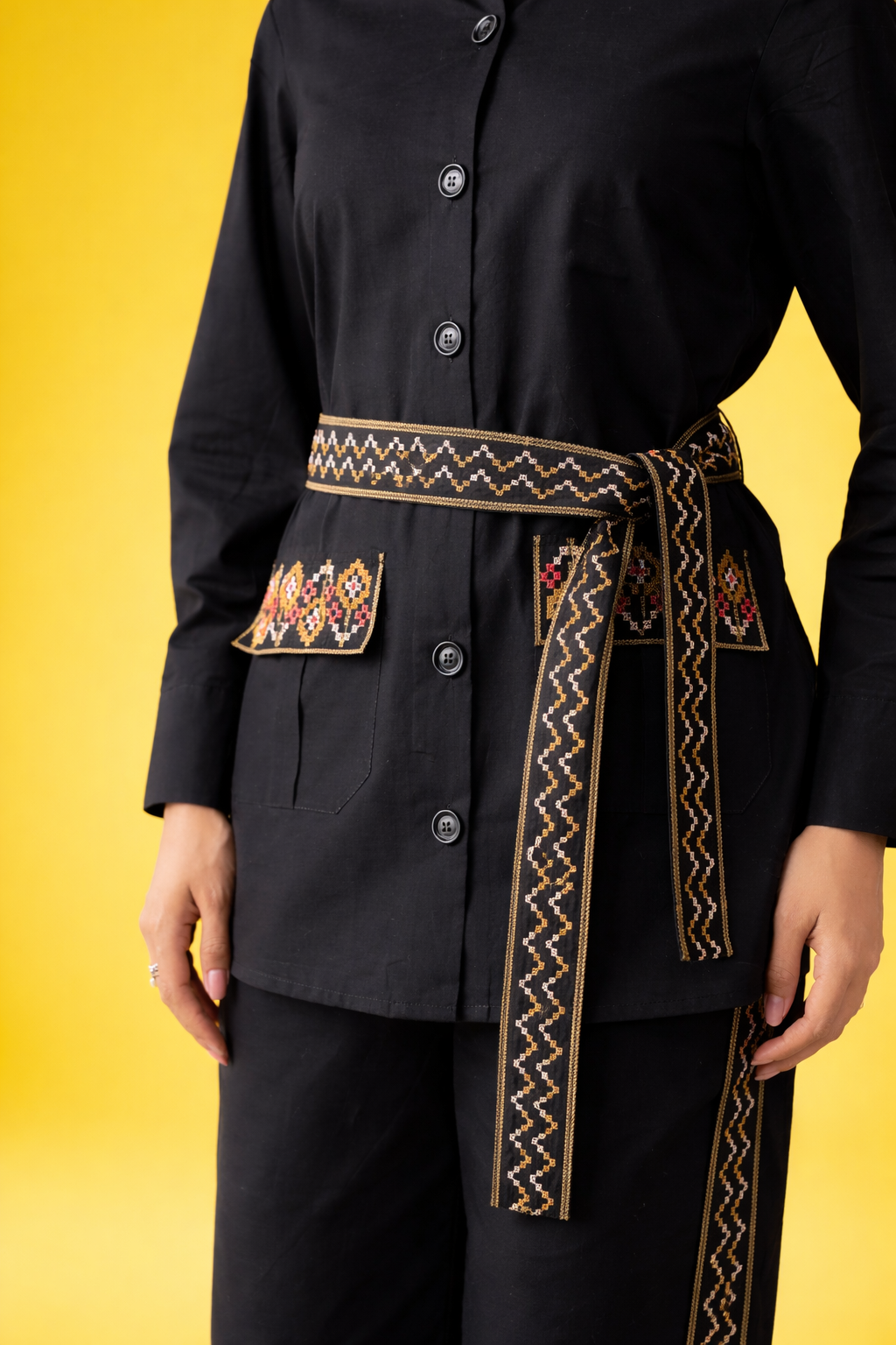 Black Pure Cotton Co-ords with Belt