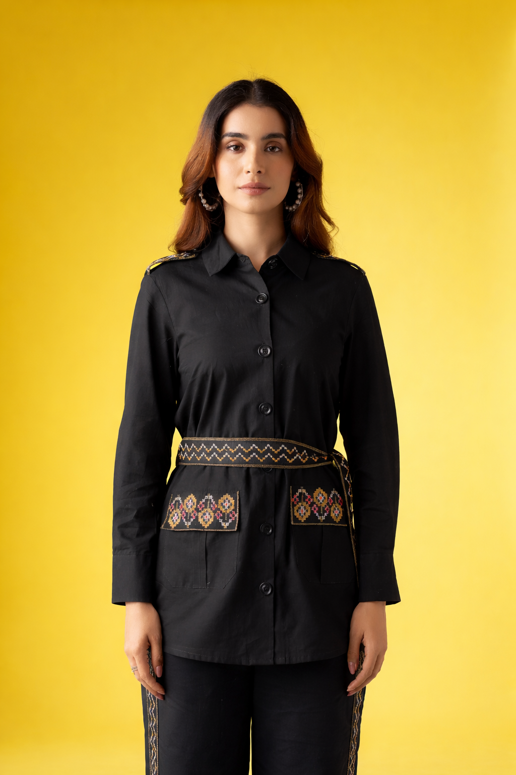 Black Pure Cotton Co-ords with Belt
