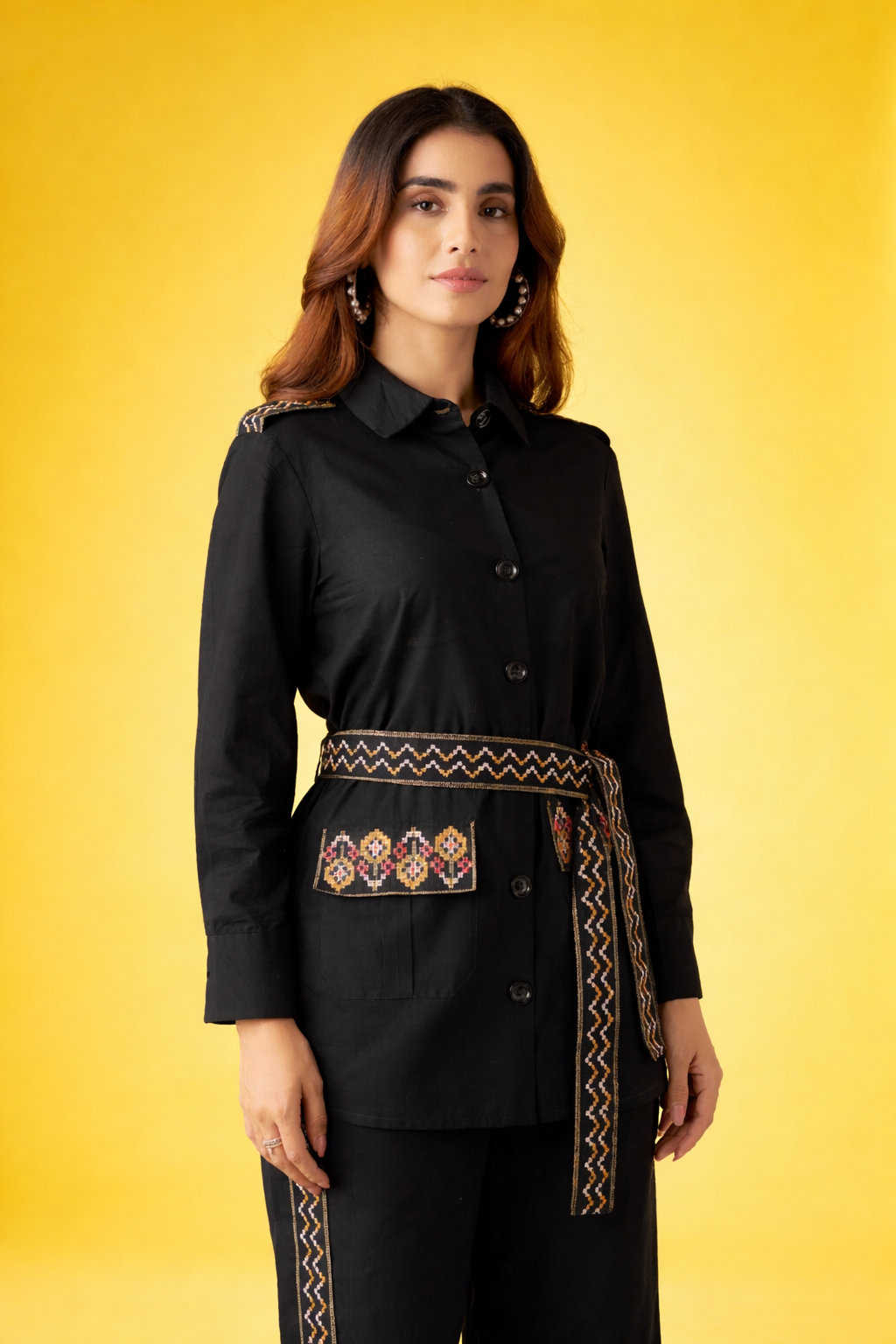 Black Pure Cotton Co-ords with Belt