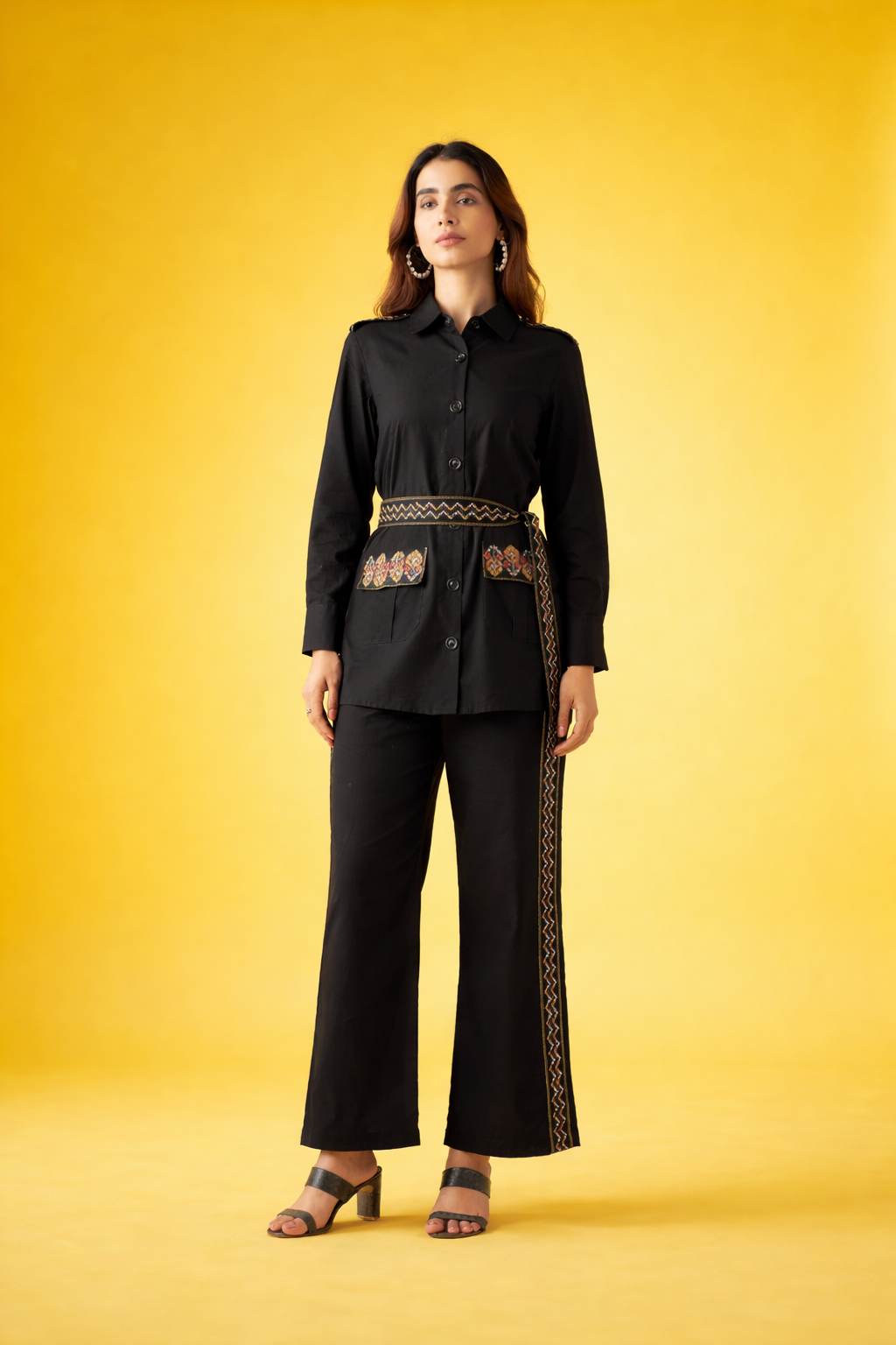 Black Pure Cotton Co-ords with Belt
