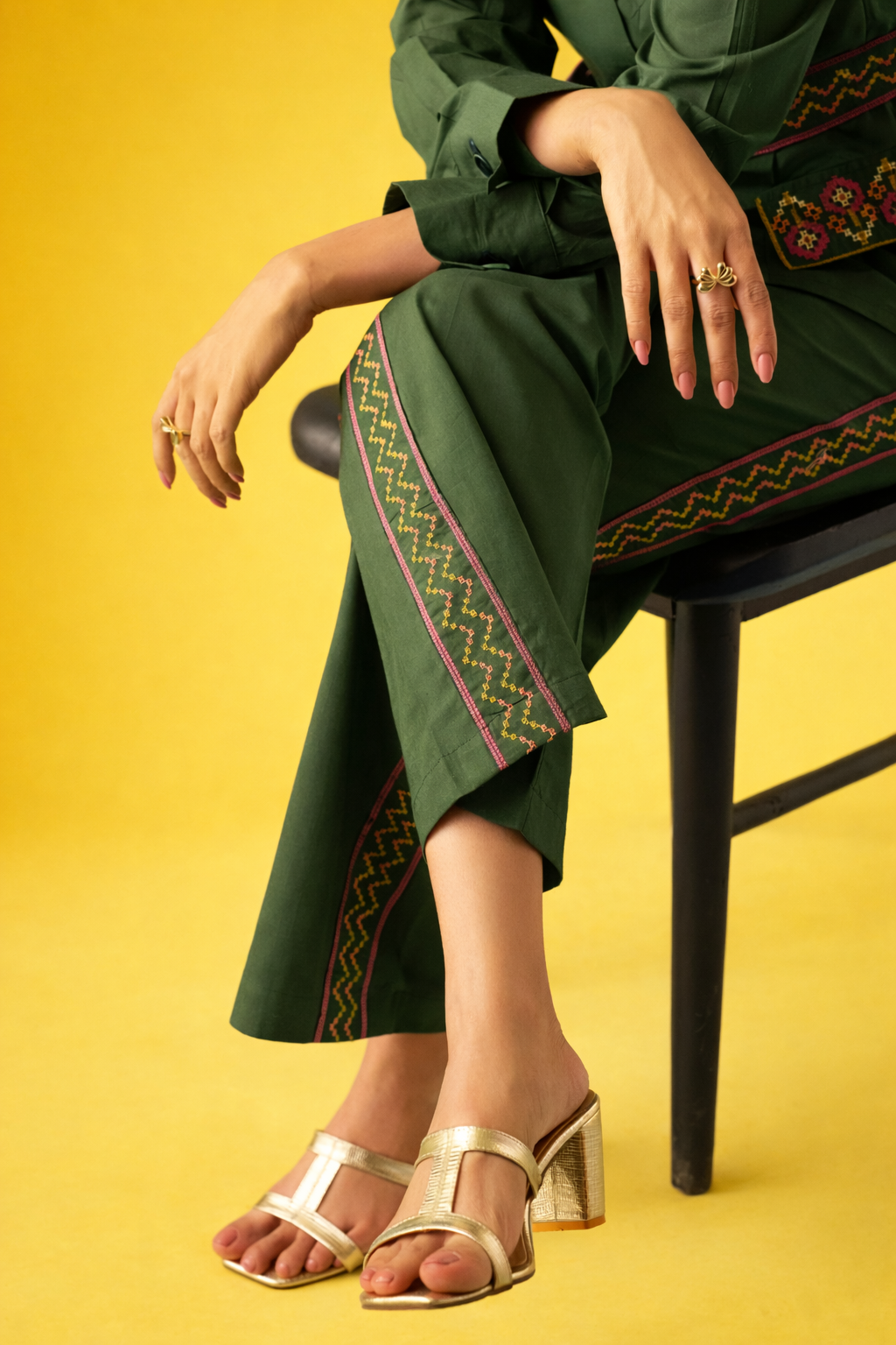 Green Pure Cotton Co-ords with Belt