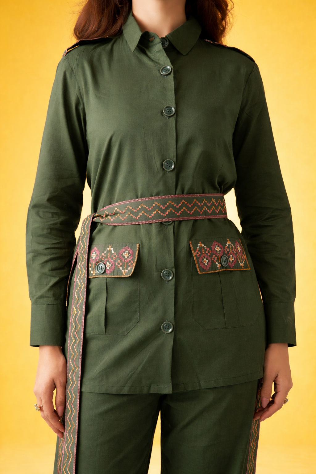 Green Pure Cotton Co-ords with Belt
