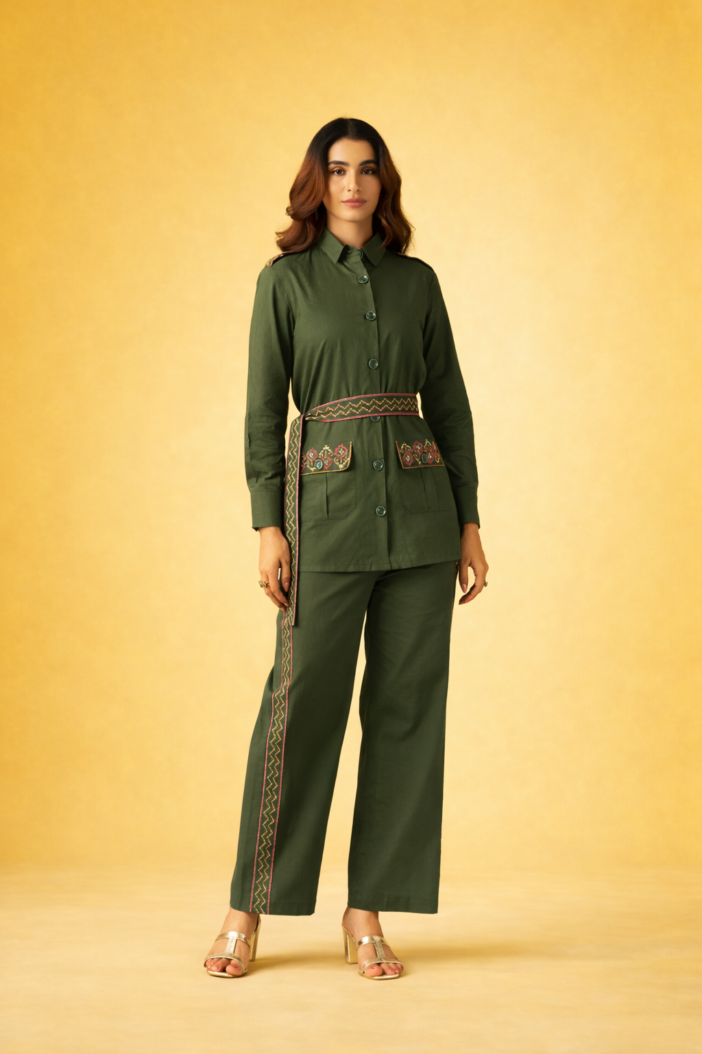 Green Pure Cotton Co-ords with Belt