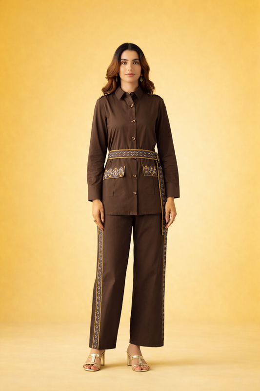 Brown Pure Cotton Co-ords with Belt