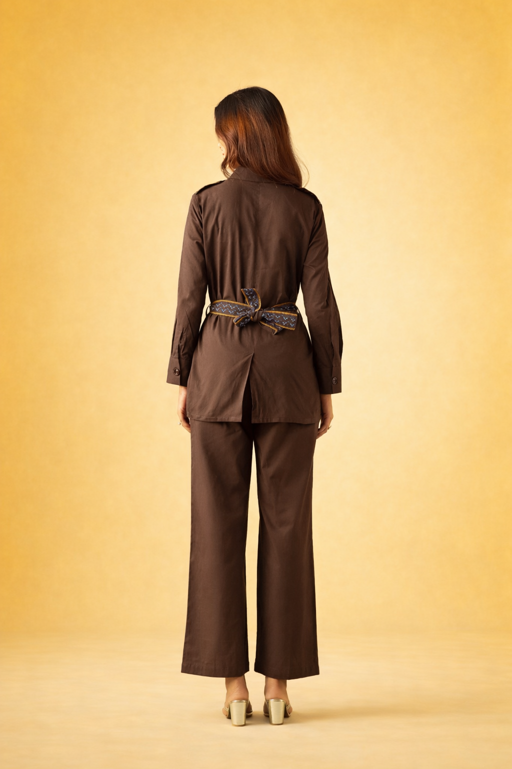 Brown Pure Cotton Co-ords with Belt