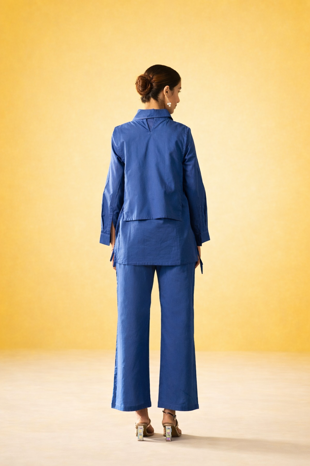 Blue Pure Cotton Bib Shirt Co-ords