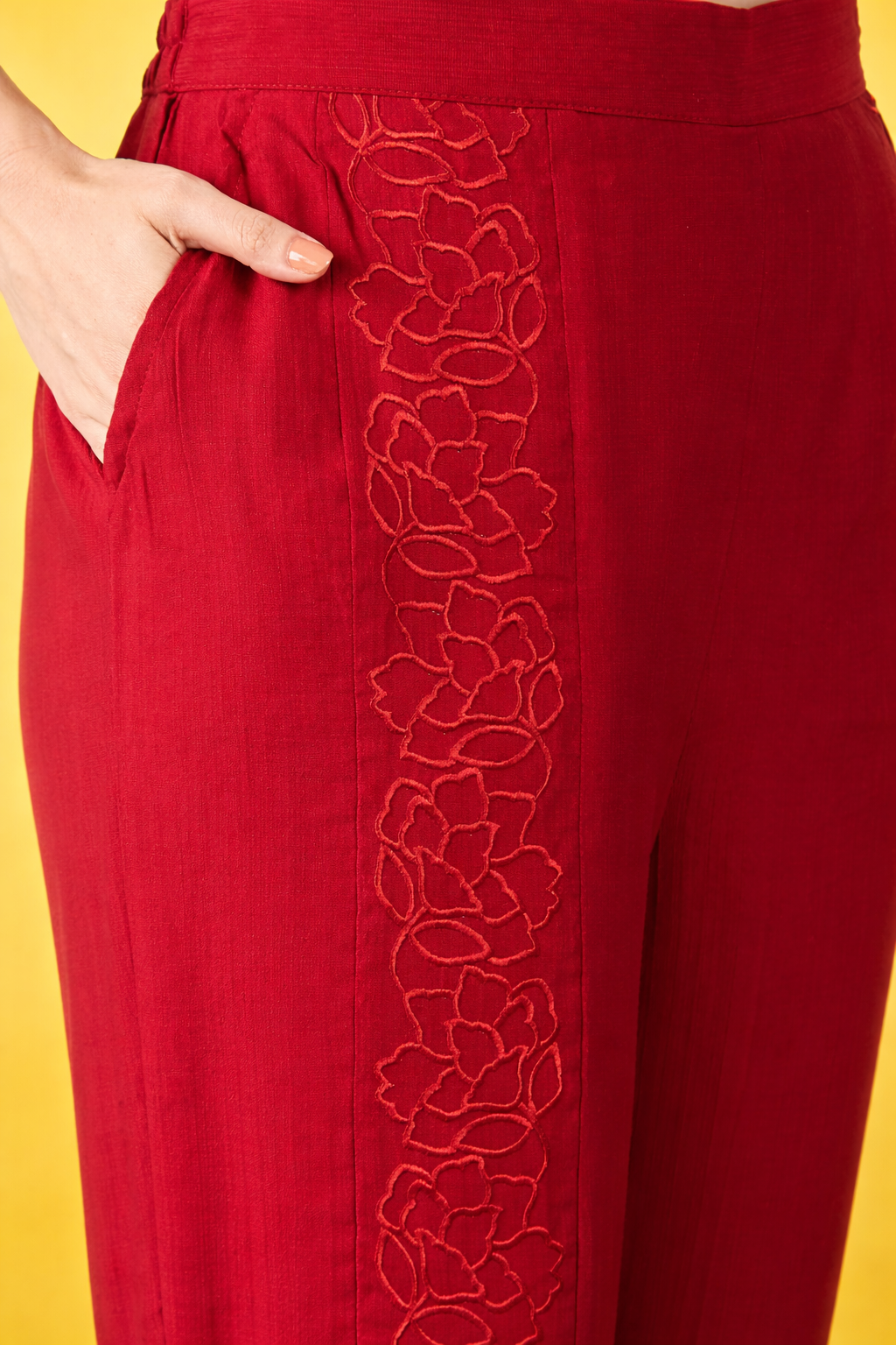 Red Embroidered Silk Blend Co-Ords