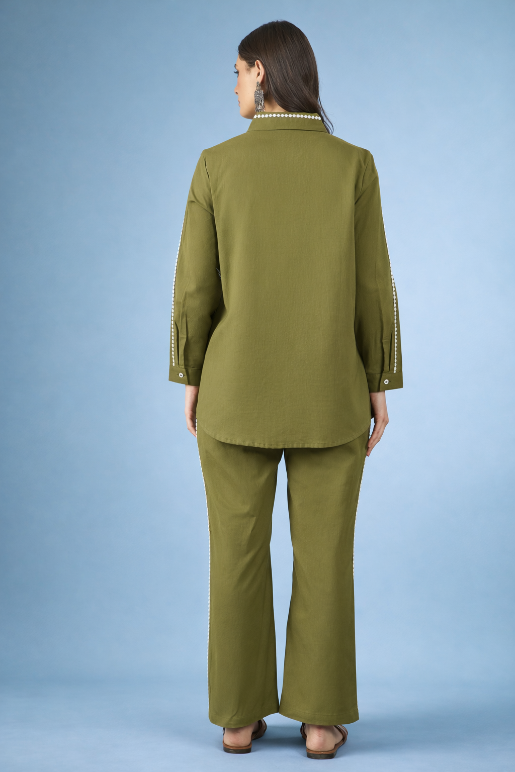 Green Embroidered Pure Cotton Co-Ords